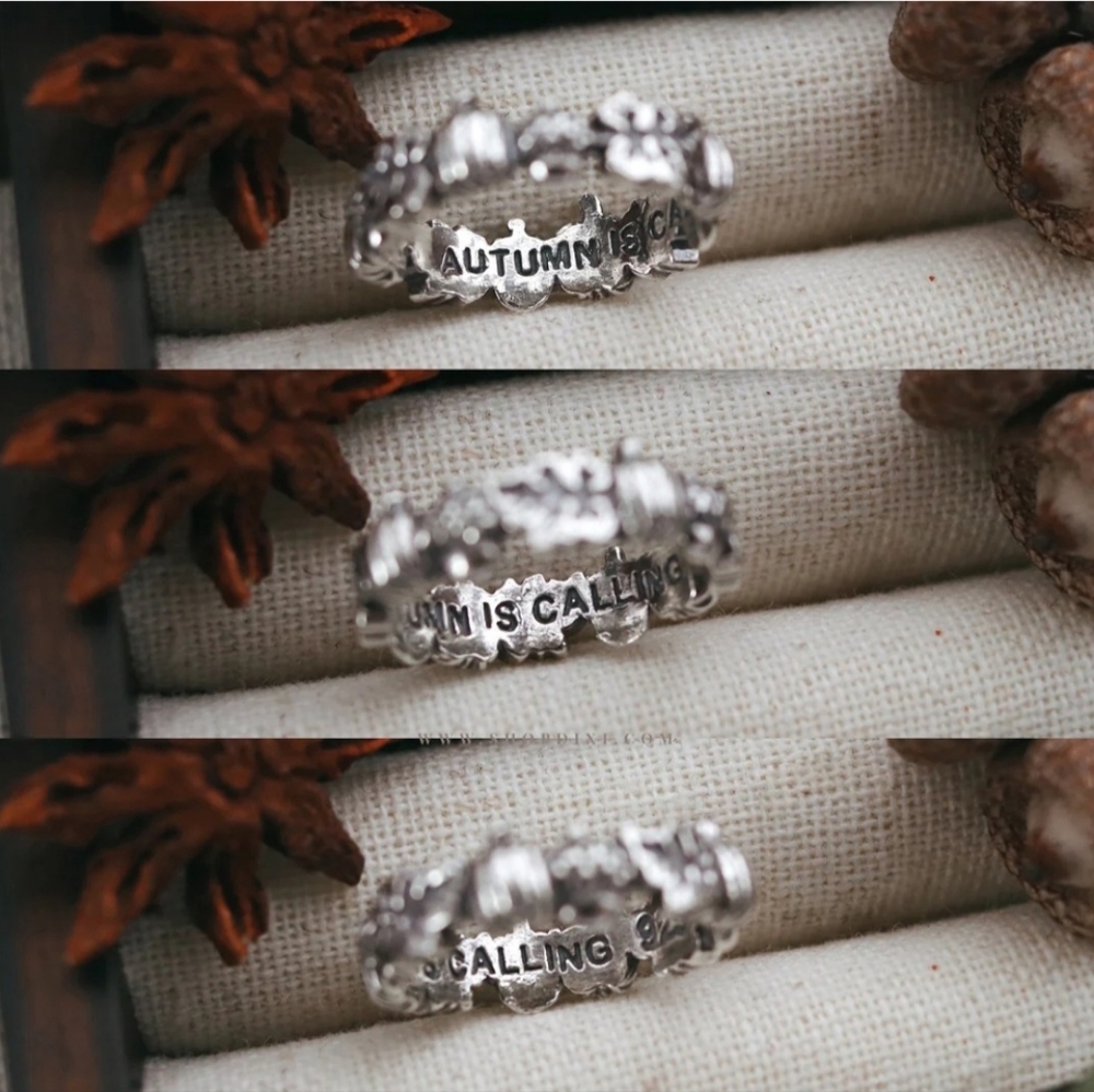 Dixi Autumn Is Calling Pumpkin & Acorn Boho Wreath Ring Sterling Silver - Picture 3 of 12